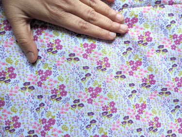 Pink And Purple Poly Cotton Floral Fabric, Floral Fabric, Small Print Fabric